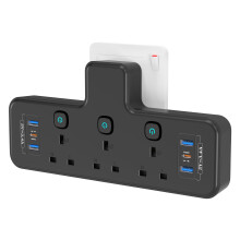 PD40W Total USB C Slots, 9 in 1 Multi Plug Adapter with 6 USB, PASSUS 3 Way Plug Extension Socket with Independent Switches, 13A UK Wall Adaptor Buil