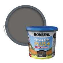 Ronseal Fence Life Plus+ Charcoal Grey 5L, 5 Year Long Lasting Protecion, All Weather Protection, Sticks to Damp Wood, Brush or Spray on, For all She