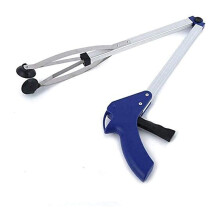 Folding Alloy Trash Picker with Long Reach Ergonomic Grip for Garden, Home and Litter Cleanup Blue Silver