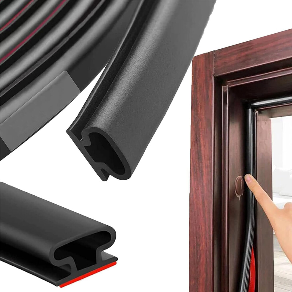 10M Black D-Shape Rubber Weather Stripping Door Seal Strip, Self-Adhesive Pvc Sound Proofing Door Frame Seal Draft Excluder, Window Weather Strip Rep 88457475