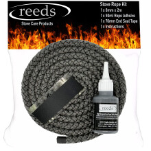 Reeds Black Stove Rope Kit 8mm with Large 50ml Reeds Adhesive - Flues Glass Door Seals Wood Burning Replacement Made in The UK (8mm Kit)