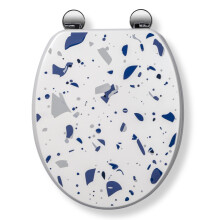 Croydex Blue Terrazzo Print Toilet Seat with Flexi-Fix Hinges - Antibacterial Coating, Durable FSC-Certified Wood and Fits Standard UK Pans, Modern W