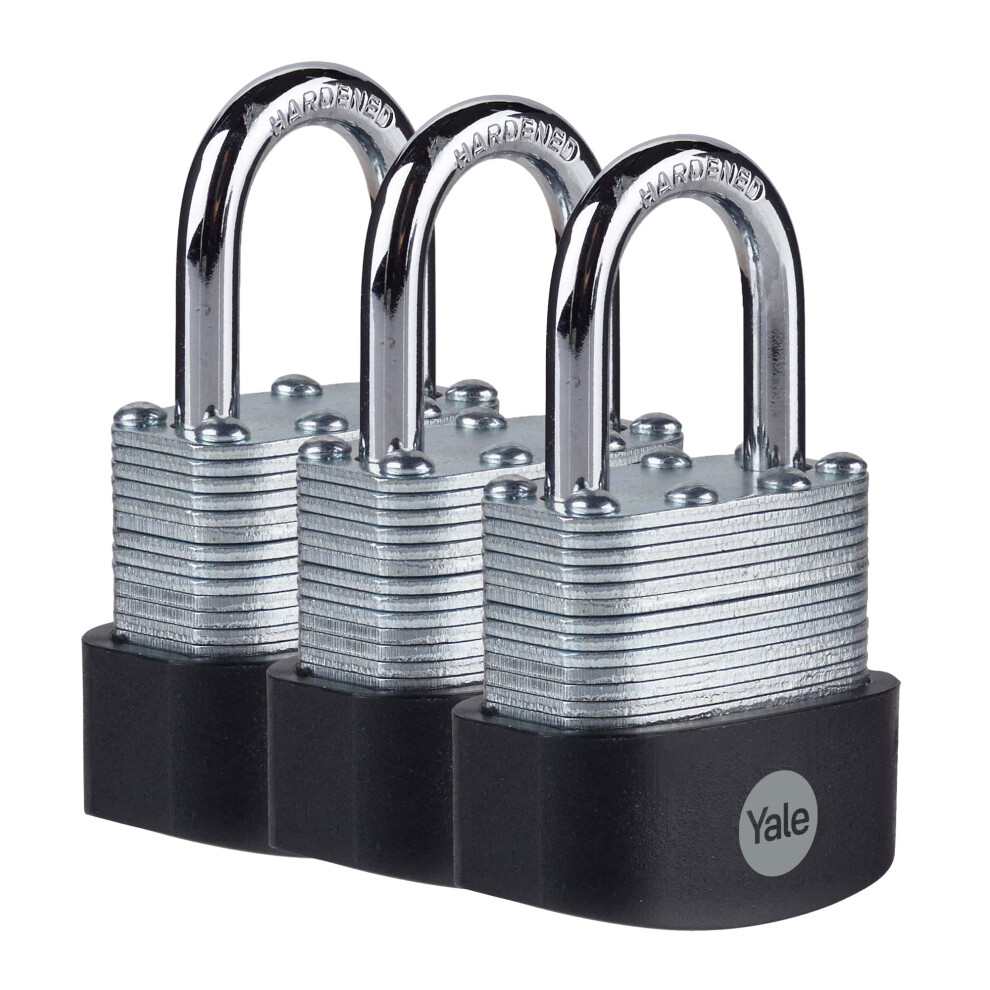Yale - Y125b/40/122/3 High Security 40Mm Laminated Steel Padlock, Pack Of 3 - Open Hardened Steel Shackle - 3 Keys