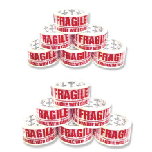 BARGAIN FACTORY Fragile Packing Tape | 12 Rolls Per Pack | Ideal for Fragile, Packaging, Shipping & Moving Boxes | Heavy Duty, Water-Resistant, Versa