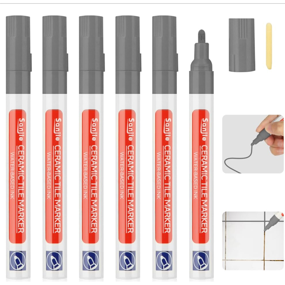 Donql Grey/White 6Pcs Tile Pen Grout Pen For Tiles Bathroom With Replacement Nib Tips Anti-Grout Tile Pen Marker For Restoring Tile Grout Wall Floor