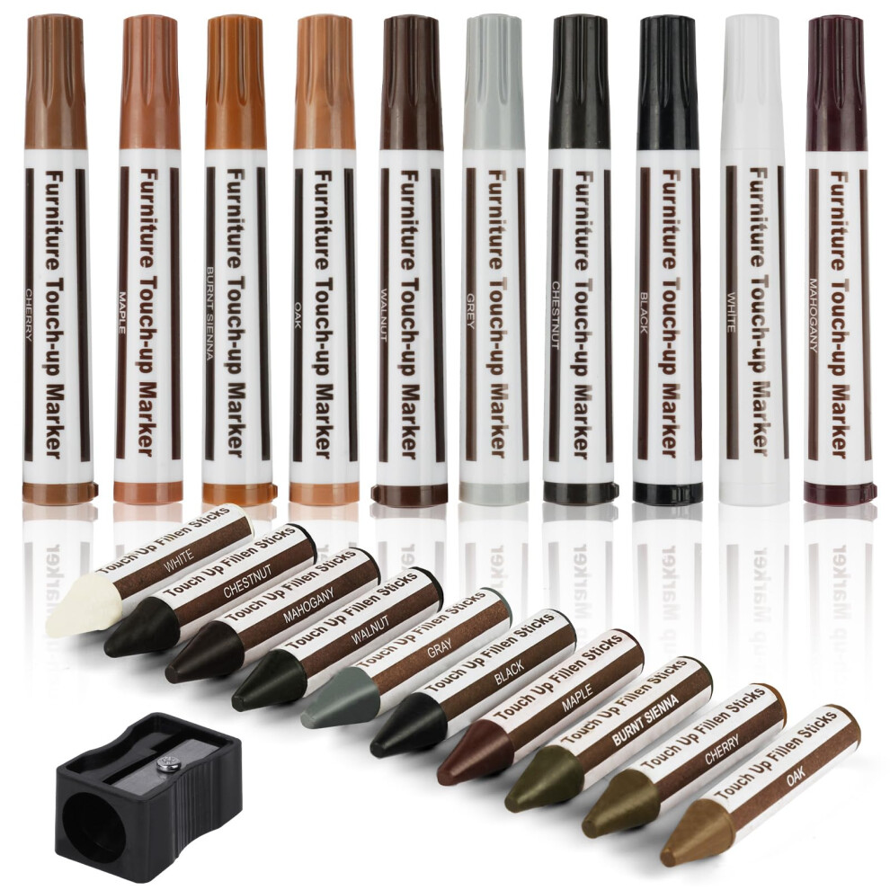 Acwoo Furniture Repair Kit, 21Pcs Multicolor Furniture Repair Marker Kit With Sharpener For Stains, Scratches, Floors, Tables, Desks, Bedposts, Touch 16182233