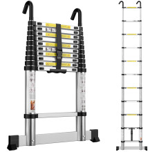 Telescopic Ladder 3.1M Aluminium Extension Extendable Loft Ladder, Portable Ladders with Stabilizer Bar and Detachable Hooks for Roof Loft Caravans