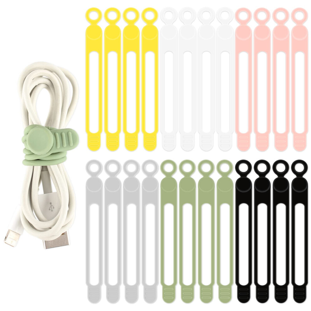 Tambee Cable Ties Reusable Silicone Cable Straps 24Pcs Black Cable Wire Ties Cable Cord Organizers For Earphone Phone Charger Audio Cable Computer (B 12500239