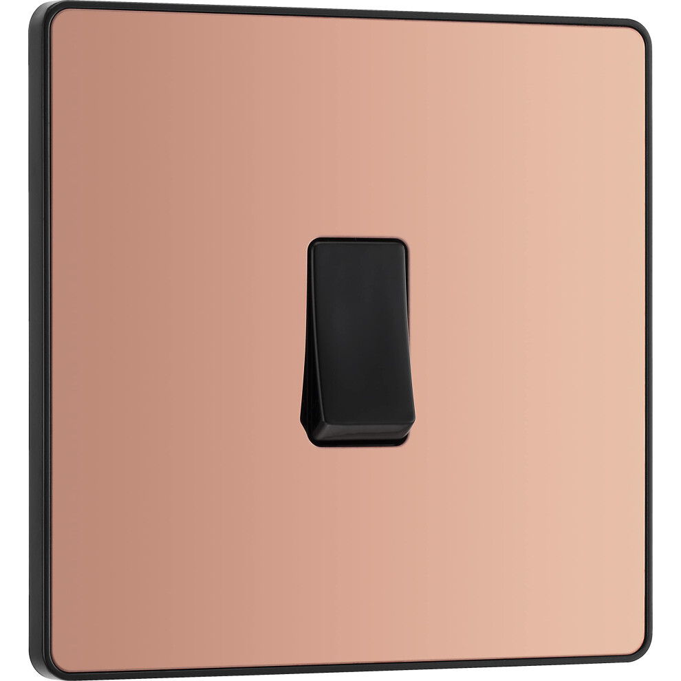 Bg Electrical Single Intermediate Wall Light Switch, Screwless Front Plate, Round Edges, Evolve, Polished Copper, 20A, 16Ax, Pcdcp13b 41359006