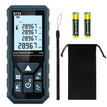 HANMATEK Laser Distance Meter 50m, DT50 Laser Measure 165ft with Portable Handle Digital Measure Tool Range Finder 4-Line Backlit Large LCD Display I