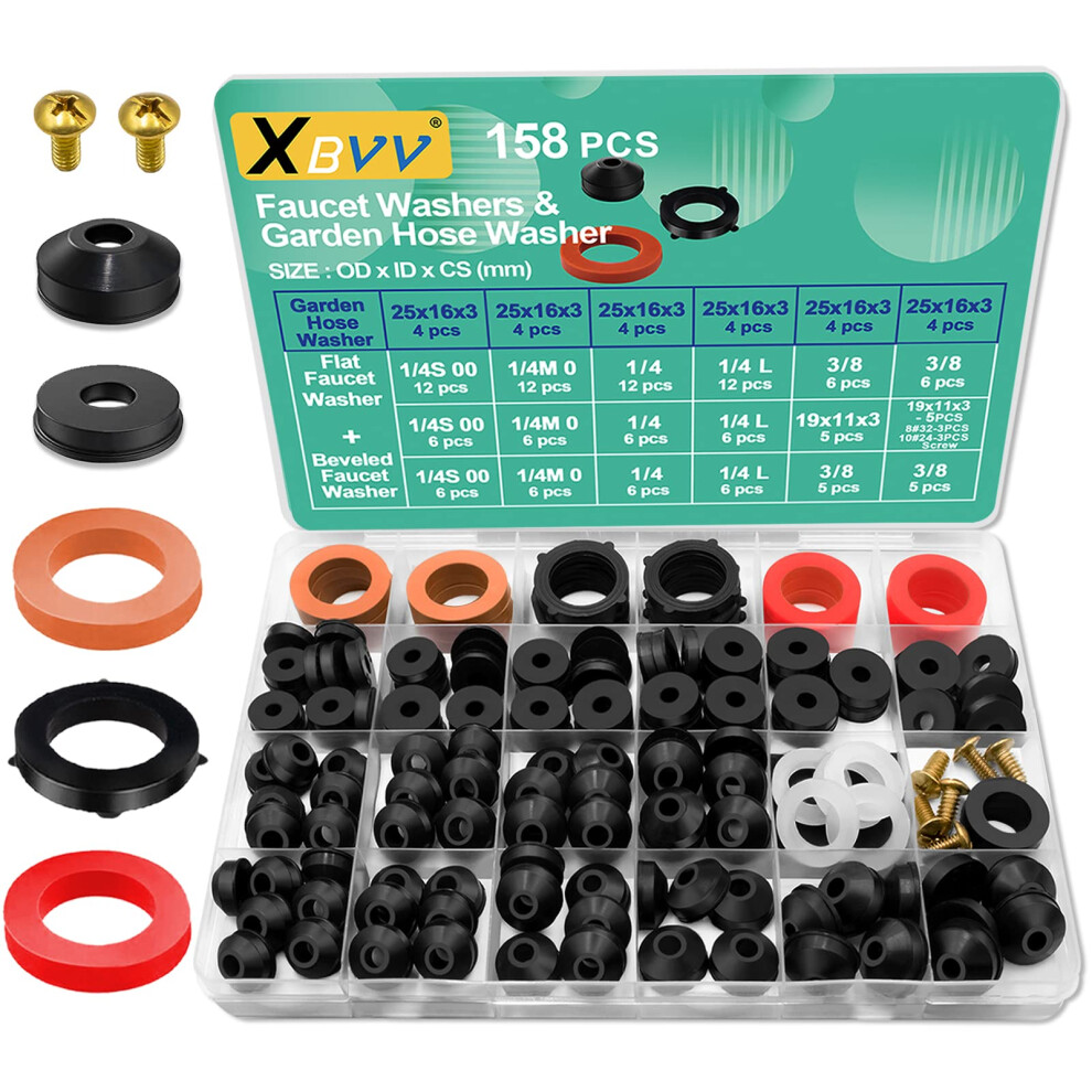 Xbvv 158 Pcs Faucet Rubber Washers And Garden Hose Gasket Assortment Kit For Assorted Outdoor Faucets Stem Worn And Plumbing Garden Shower Hose Washe 61460799