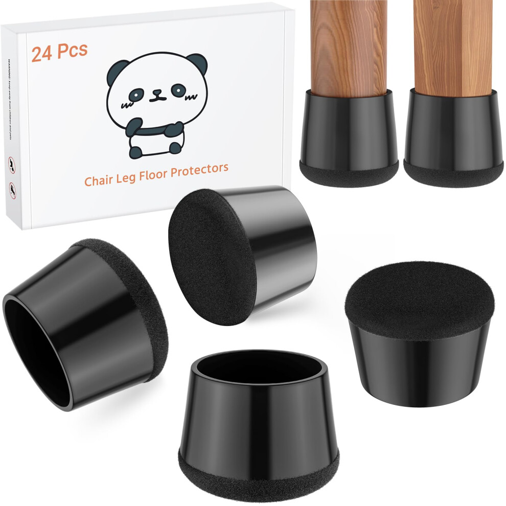 Meldel Chair Leg Floor Protectors Medium Size 24Pcs - Furniture Felt Silicone Integrated Chair Foot Pads/Cups/Covers/Dark-Black/Rubber - Protect Floo 71383224