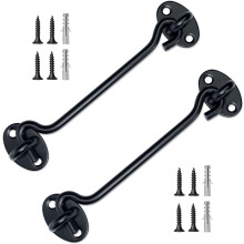 TOPYWMSP Hook and Eye Latch 2pcs 8 Inch Black Stainless Steel Cabin Hook for Door,Gate,Window(200mm)