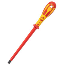 C.K Dextro VDE Slotted Screwdriver 10mm x 200mm, Electricians Insulated Flat Head Screwdrivers, 10,000v Test, Gripping Precision Tip, Electrical Term