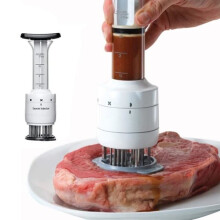 2 in 1 Stainless Steel Meat Injector and Tenderizer with Ultra Sharp Blades for Juicy Flavor