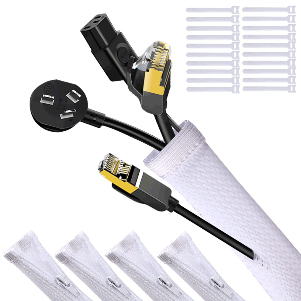 Upxdumi Cable Tidy Zip Sleeve For Pc/Tv, 20Mm - 2.4M Desk Cable Management Organisers, Wire Tidy Loom Tube Cord Cover Protector With 20 Pcs Reusable 12137961