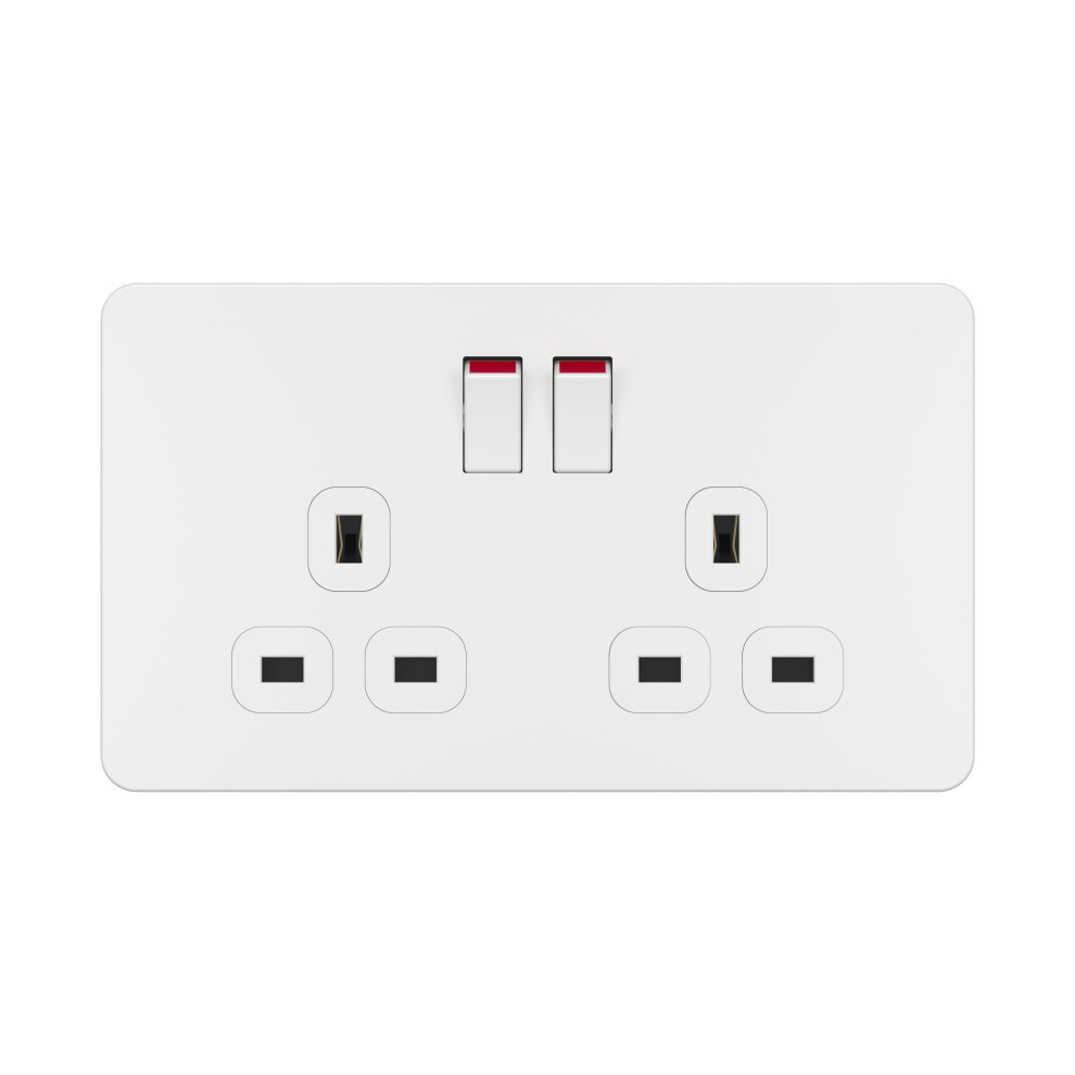 Lider 2-Gang Switched 13A Socket, Double-Pole Plug Socket With Control Switches, Child-Proof Shutter, Screwless Plastic Plate Cover, Ukca Certified,