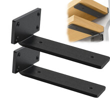 Pubiao 2 Pack Shelf Brackets 20cm, Heavy Duty Wall Brackets, 75kg Load Capacity, Black Floating Shelf Bracket