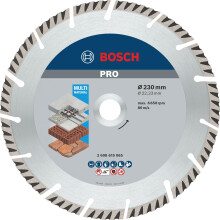 Bosch 1x PRO Multi Material Diamond Cutting Disc for Bore 22.23 and Large Angle Grinders (for Concrete, Reinforced concrete, Ø 230 mm, Professional A