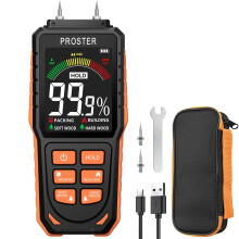 Proster Rechargeable Damp Meter with Tri-Colour Bar Chart Display – Wall Moisture Meter with Visual & Sound Alerts, Damp Detector for Timber, Walls,