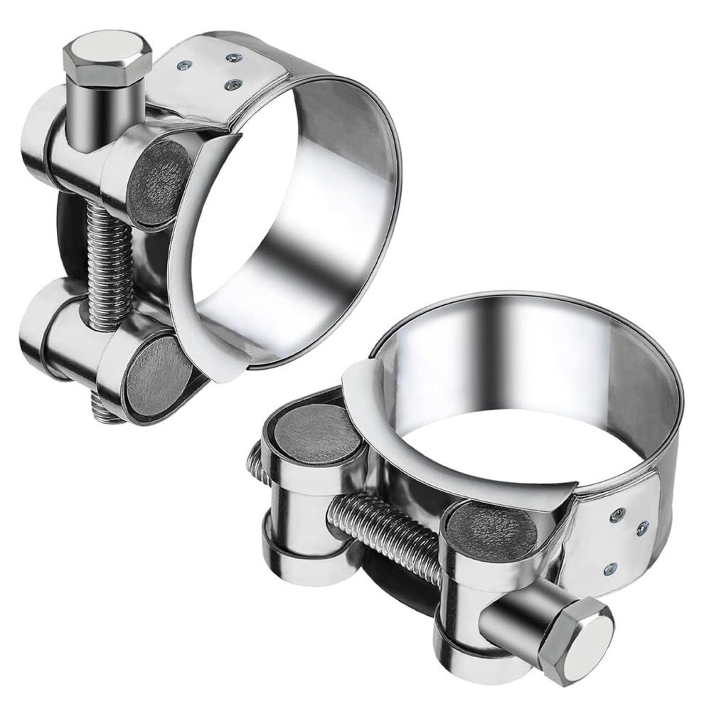 Qzkjqdd 2 Pack Exhaust Clamp, T Bolt Hose Clamps, Heavy Duty Tube Clamps, 26-28Mm Clamping Range, Sturdy T Pipe Adjustable Clips For Water Pipe, Auto 55415828