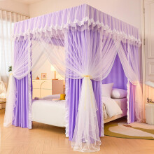 Canopy Bed Curtains Four Corner Blackout with Lace Trim ThreeDoor Access for Double Bed 1.8x2m