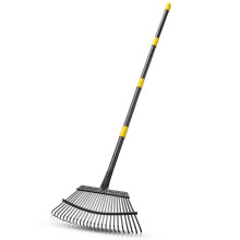 65 Inch Heavy Duty Leaf Rake with Adjustable Handle and 25 Metal Tines for Lawn and Garden Cleanup
