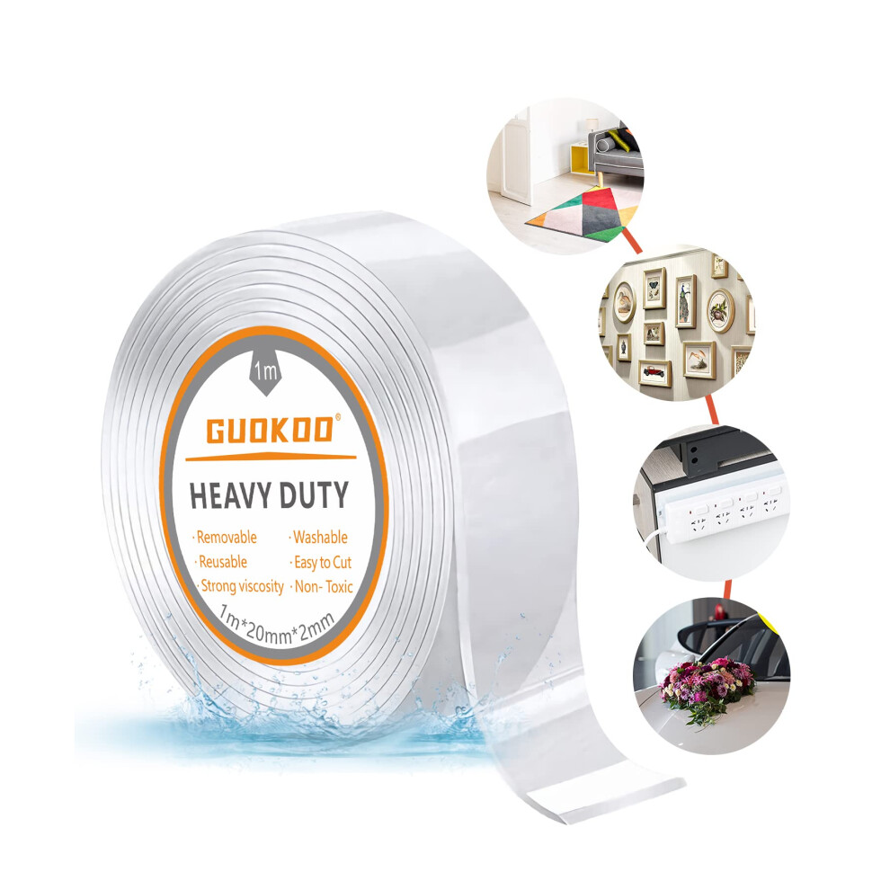 Guokoo Nano Double Sided Tape Heavy Duty - Transparent Reusable Nano Adhesive Tape, Washable Traceless Strong Gel Tape, Wall Sticky Strips For Carpet 77909497