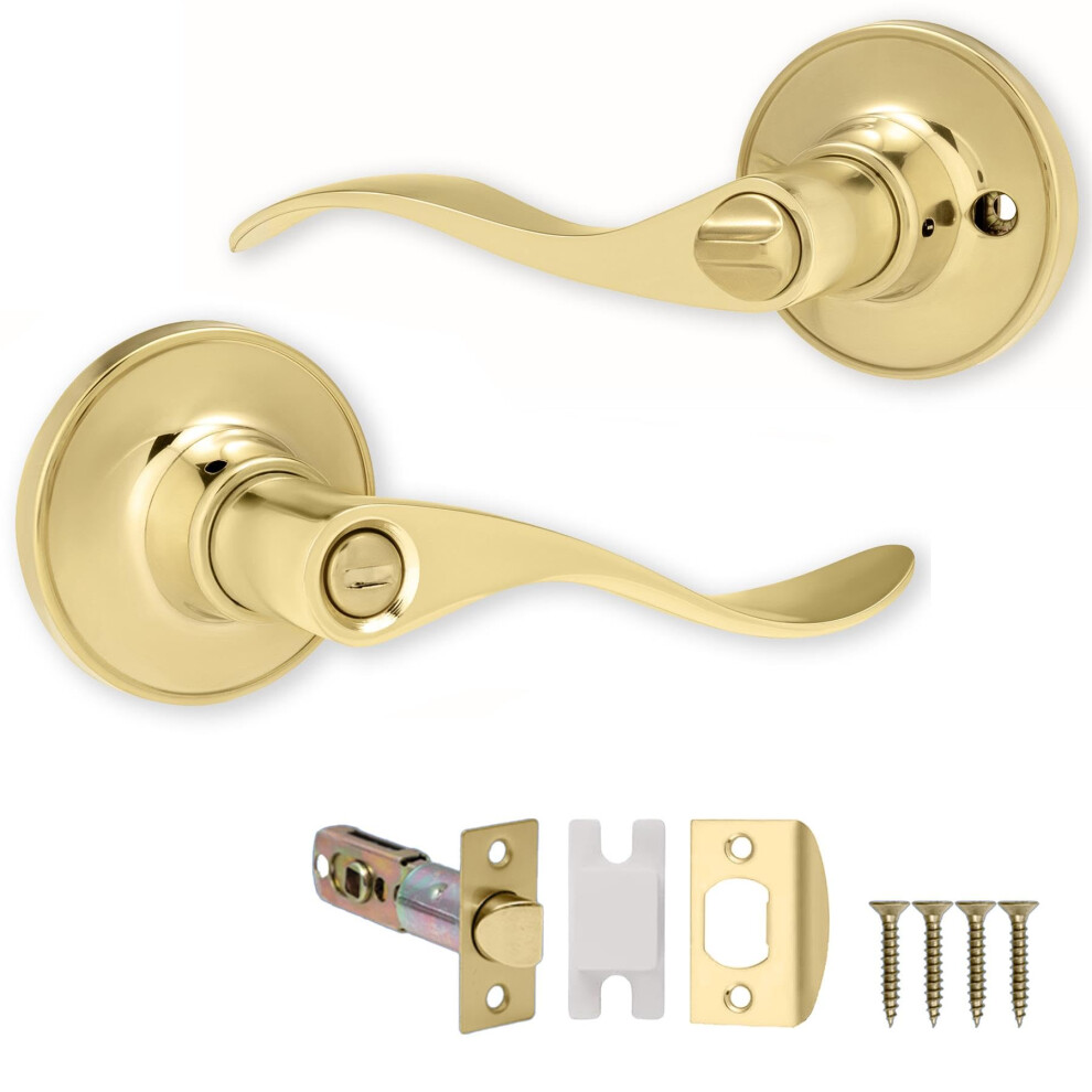 Xfort Cabriole Privacy Knob Set Polished Brass, Keyless Door Knob With Lock For Internal Wooden Bathroom Doors, Complete Set With Tubular Latch 85175914