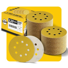 100PCS 125mm 8 Hole Sanding Discs Sandpaper, 120 Grit, Premium Gold Round Hook and Loop for Random Orbital Sander - Ideal for Wood, Metal, Automotive