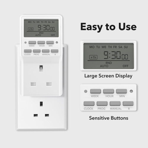 HBN 7 Day Digital Timer with Countdown Setting,Heavy Duty Electrical Socket Plug,20 ON/Off Weekly Settings for Lamp Light,24 Hours Programmable Outle 1