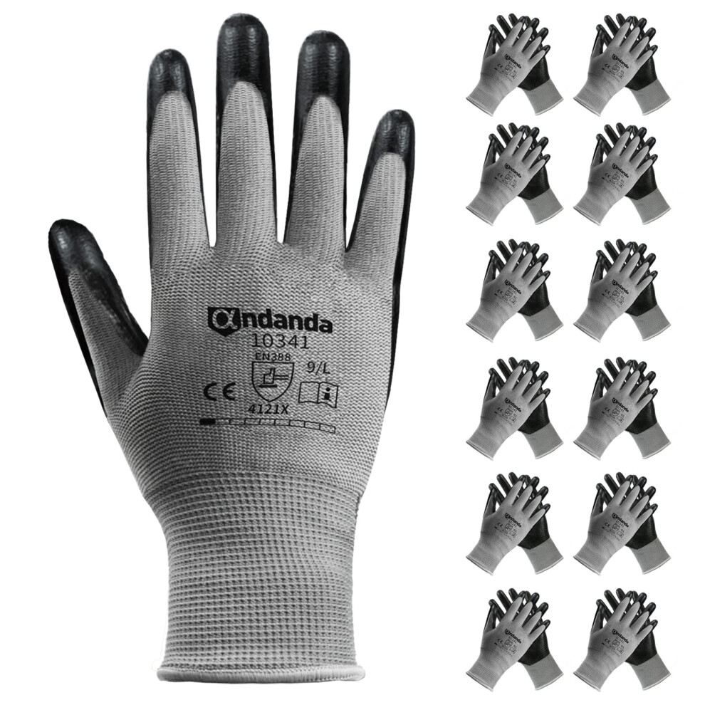 Andanda 6 Pairs Safety Work Gloves, Nitrile Coated, Suitable For Gardening, General Duty Work Like Logistics/Assembly/Utilities & Public Works, Black 73534242