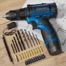 FAHEFANA Cordless Drill Set Blue, 12V Lightweight Electric Screwdriver Driver, Electric Power Drill with Battery & Charger, 3/8" Keyless Chuck, 42 Pc