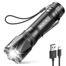 GEARLITE LED Torch Rechargeable, 3500LM Torches LED Super Bright with Clip Adjustable Focus, 3 Lighting Modes Waterproof Small Torch for Power Cuts,