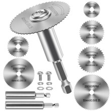 FOTYBEI Rotary Drill Saw Blade, 6pcs HSS Circular Saw Blades Cutting Discs, 1pc 1/4" Hex Short Shank, 1/4" Hex Long Shank, for Cutting Wood PVC Pipe