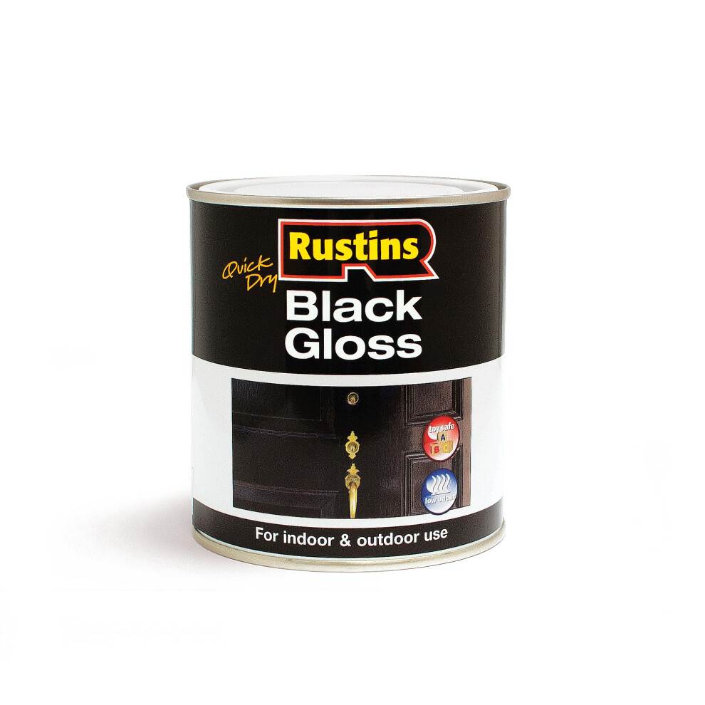 Rustins Quick Dry Gloss Paint 1L-Fast-Drying Water-Based Coating For Wood And Metal; Durable Hard-Wearing Finish With Smooth Gloss Shine; Low O Black