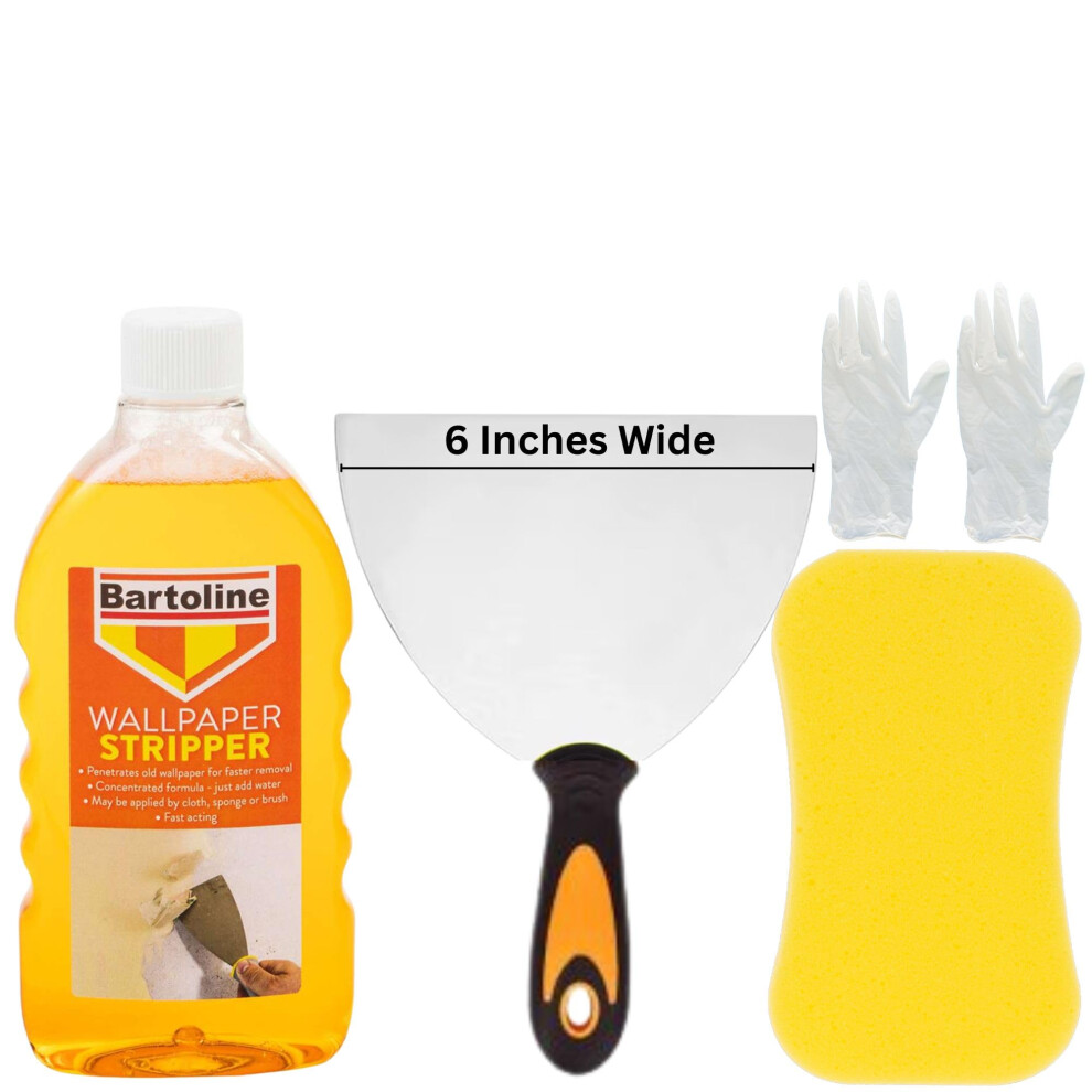 Wallpaper Remover Kit - Bundle With 500Ml Bartoline Wallpaper Stripper, 6-Inch Wide Scraper, Large Sponge, And Gloves For Fast And Efficient Wallpape 50425785