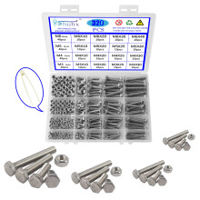 Rshuhx M3 M4 M5 M6 Nuts and Bolts Outer Corner Hexagonal Screw 304 Stainless Steel Hex Bolt Assortment Kit with Storage Box For DIY Industry Mechanic