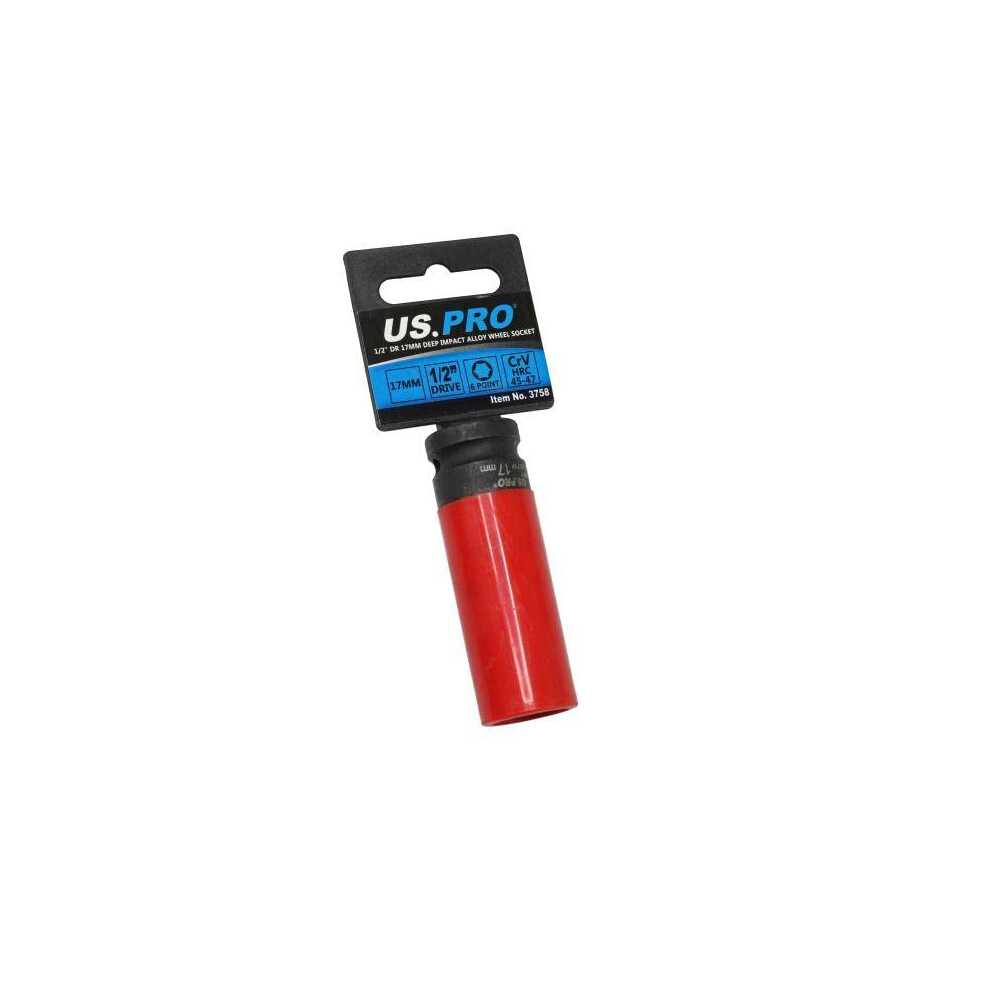 Us Pro Tools Single 1/2" Dr 17Mm Deep Impact Alloy Wheel Socket 3758
