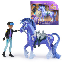 Unicorn Academy Set - Rory and Unicorn Storm with Real Mane and Tail and Brush, Approx. 12 cm Original Figures from the Popular Netflix Series, for C