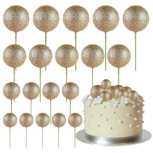 ASTARON 20 Pcs Ball Cake Topper Sticks Champagne Gold Balls Cake Picks for Birthday