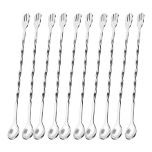 10 Pcs 10 Inch Stainless Steel Bar Spoon Set with Long Handle Spiral Grip for Cocktail Mixing
