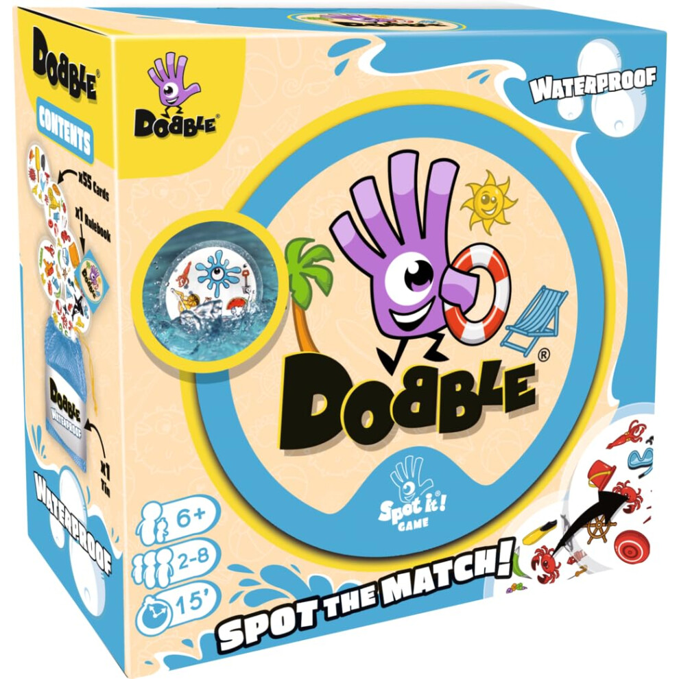 Asmodee | Dobble Waterproof | Family Card Game | Ages 6+ | 2-8 Players | 15 Minutes Playing Time