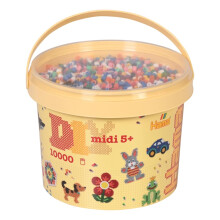 Hama Midi Beads Bucket, Approx.10.000 Fuse Beads, Mosaic Decoration Arts & Craft Kit for Creative Children Ages 5+ Assorted Colours of Beads, Iron/Me