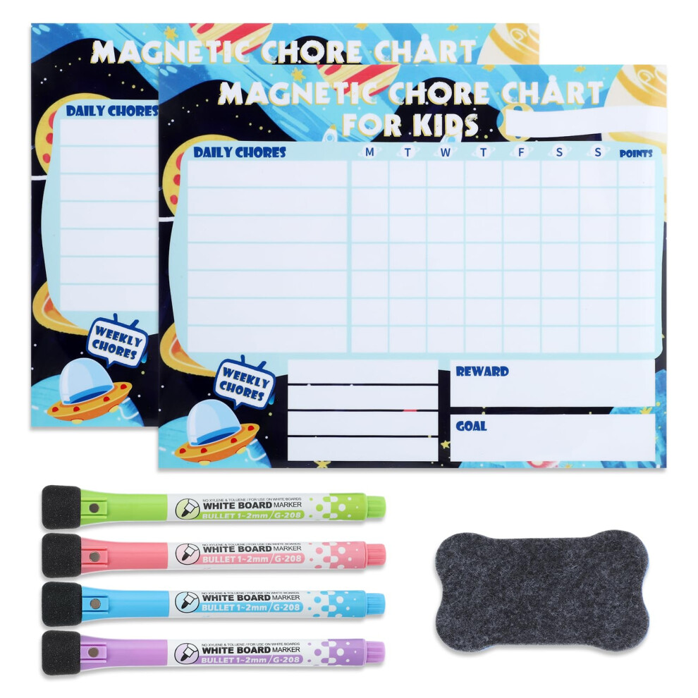 Thboxes 2 Pack Magnetic Reward Charts, Chores Chart For Kids, Reusable Fridge Behaviour Charts To Cultivate Responsibility And Good Habits, Includes