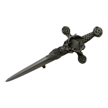 Scottish Highland Stag Celtic Sword Pewter Kilt Pin - Brushed Antique Finish