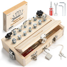 Vanplay Montessori Toys for 3 4 5 Year Olds, Montessori Screwdriver Board Set with Lock and Key - Kids Tool Set for Toddlers Travel, Fine Motor Skill