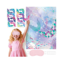 Funnlot Pin The Tail on the Mermaid, Pin the Tail Party Games with Tail Stickers and Eye Masks, Mermaid Birthday Party Decorations Activities Crafts