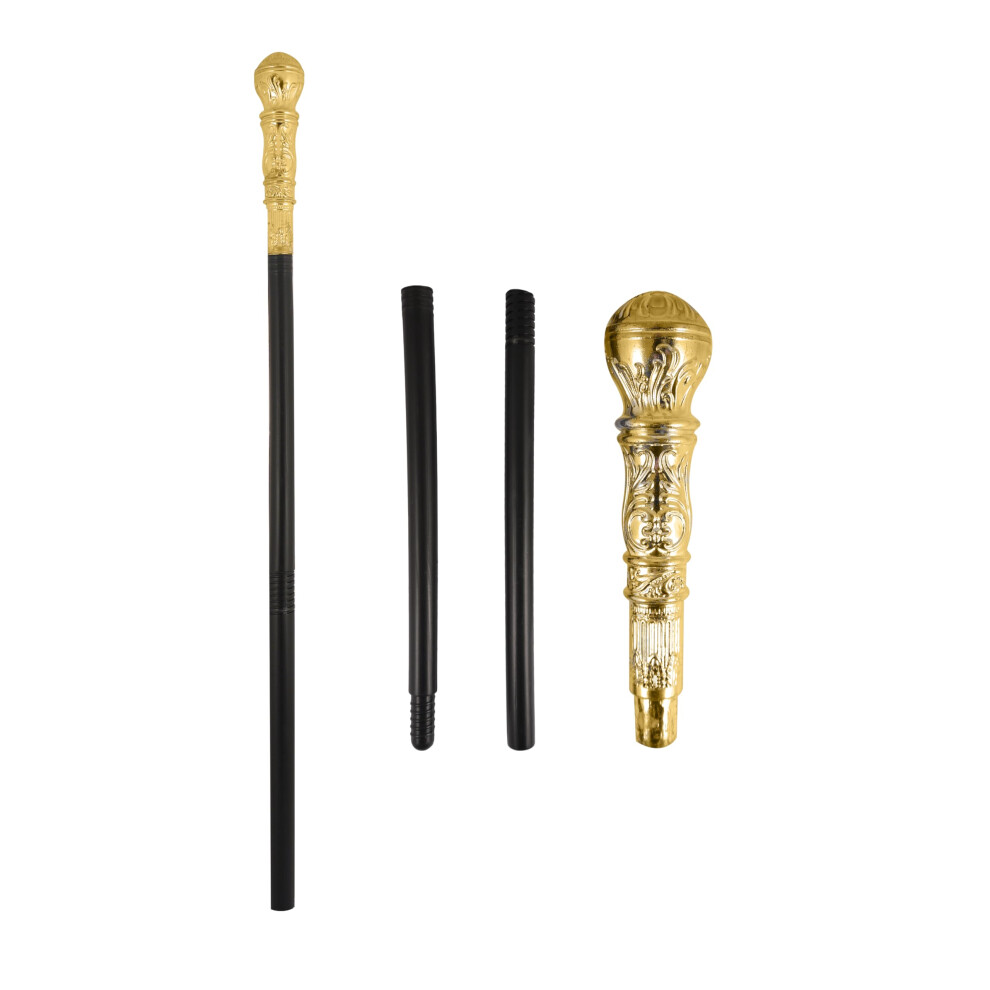 Henbrandt Black & Gold Top Pimp Cane Stick 81Cm - 3 Piece Fancy Dress Accessory For Adults, Children, Boys, Girls - Gangster Costume Prop & Walking S Black,Gold