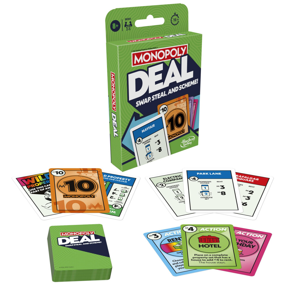 Monopoly Deal Fast Play Family Card Game For 2-5 Players, Ages 8+